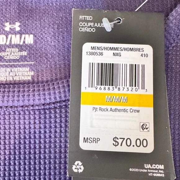 Under Armour NWT Project Rock Mens M Long‎ Sleeve Fitted Thermal Crew Shirt Blue - Picture 4 of 10